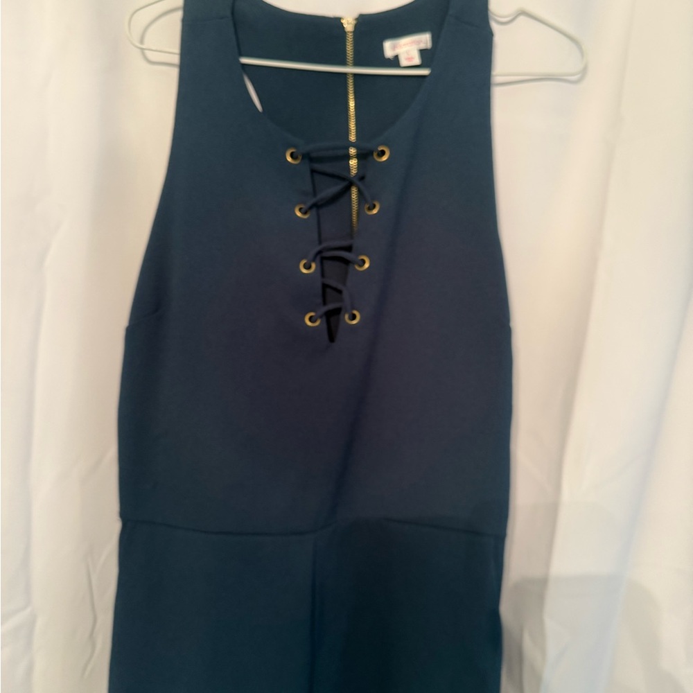 Navy Lace-Up Romper Womens, Size L